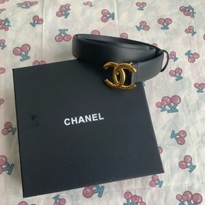 Chanel Black Leather Belt sz 85